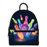Light Up Bowling Pins Print Leather Backpack