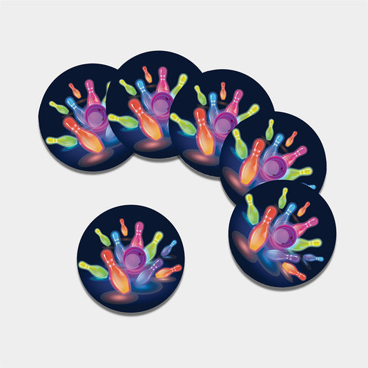 Light Up Bowling Pins Print Leather Coaster Set