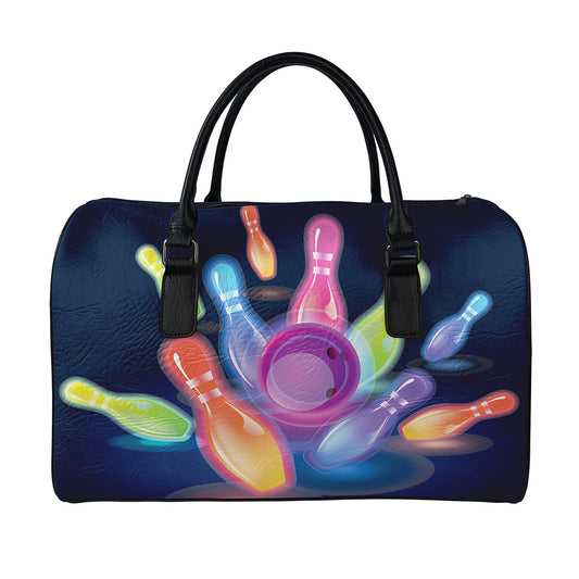 Light Up Bowling Pins Print Leather Duffle Bag