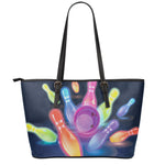 Light Up Bowling Pins Print Leather Tote Bag