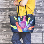 Light Up Bowling Pins Print Leather Tote Bag
