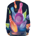 Light Up Bowling Pins Print Long Sleeve Baseball Jersey