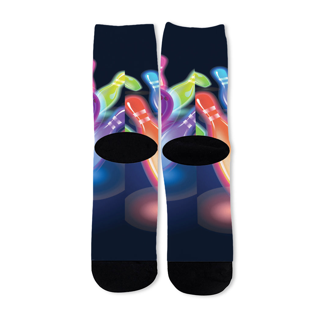 Light Up Bowling Pins Print Long Socks