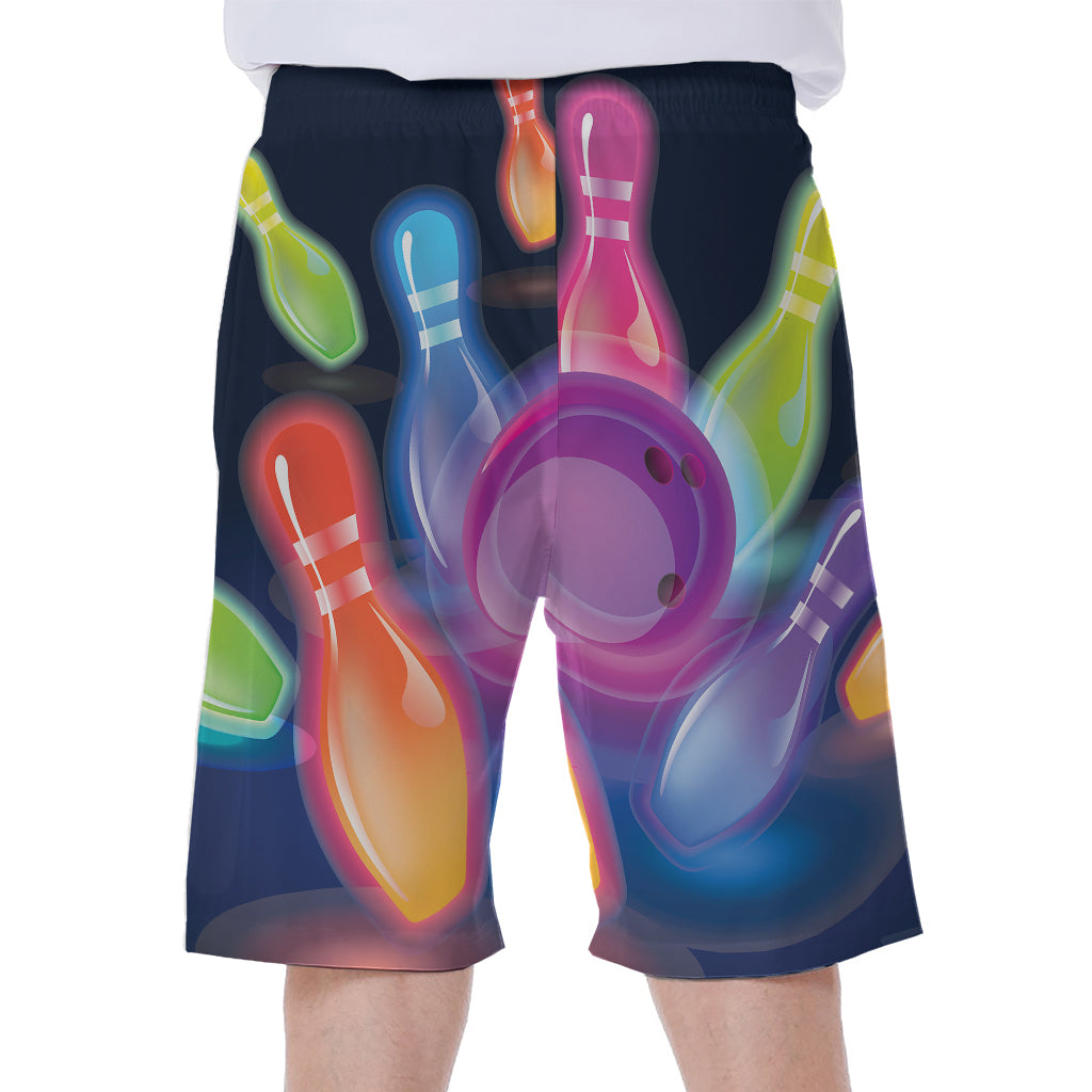 Light Up Bowling Pins Print Men's Beach Shorts