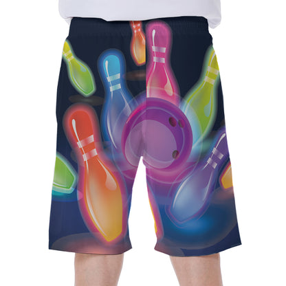 Light Up Bowling Pins Print Men's Beach Shorts