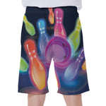 Light Up Bowling Pins Print Men's Beach Shorts