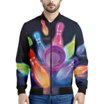Light Up Bowling Pins Print Men's Bomber Jacket