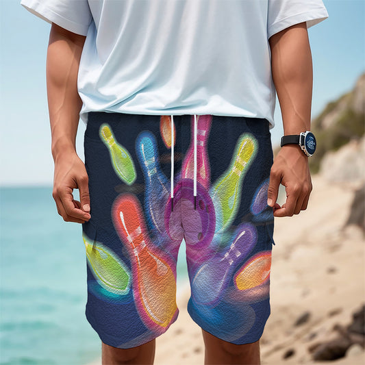Light Up Bowling Pins Print Men's Cargo Shorts