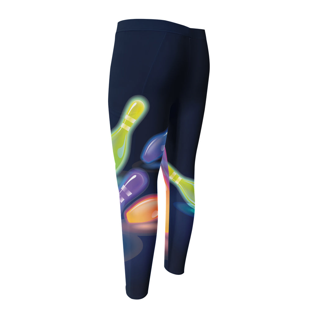 Light Up Bowling Pins Print Men's Compression Pants