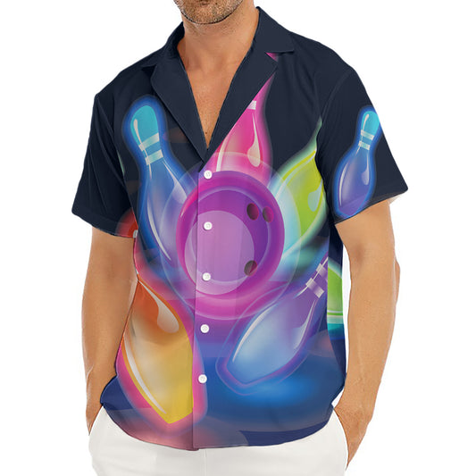 Light Up Bowling Pins Print Men's Deep V-Neck Shirt