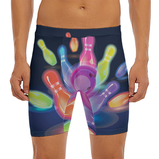 Light Up Bowling Pins Print Men's Long Boxer Briefs