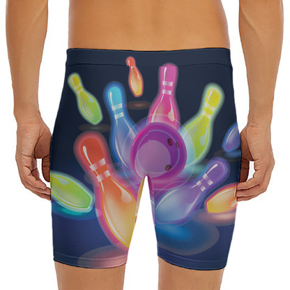 Light Up Bowling Pins Print Men's Long Boxer Briefs