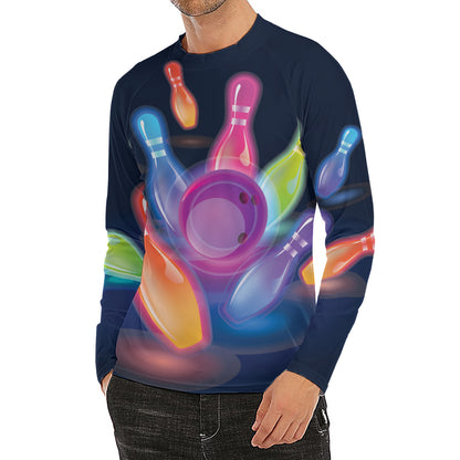 Light Up Bowling Pins Print Men's Long Sleeve Rash Guard