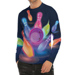 Light Up Bowling Pins Print Men's Long Sleeve Rash Guard