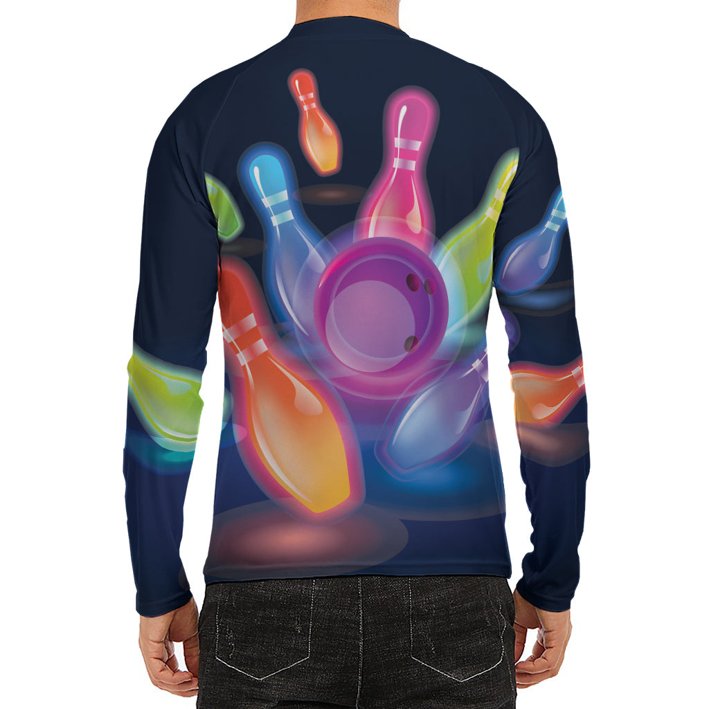 Light Up Bowling Pins Print Men's Long Sleeve Rash Guard