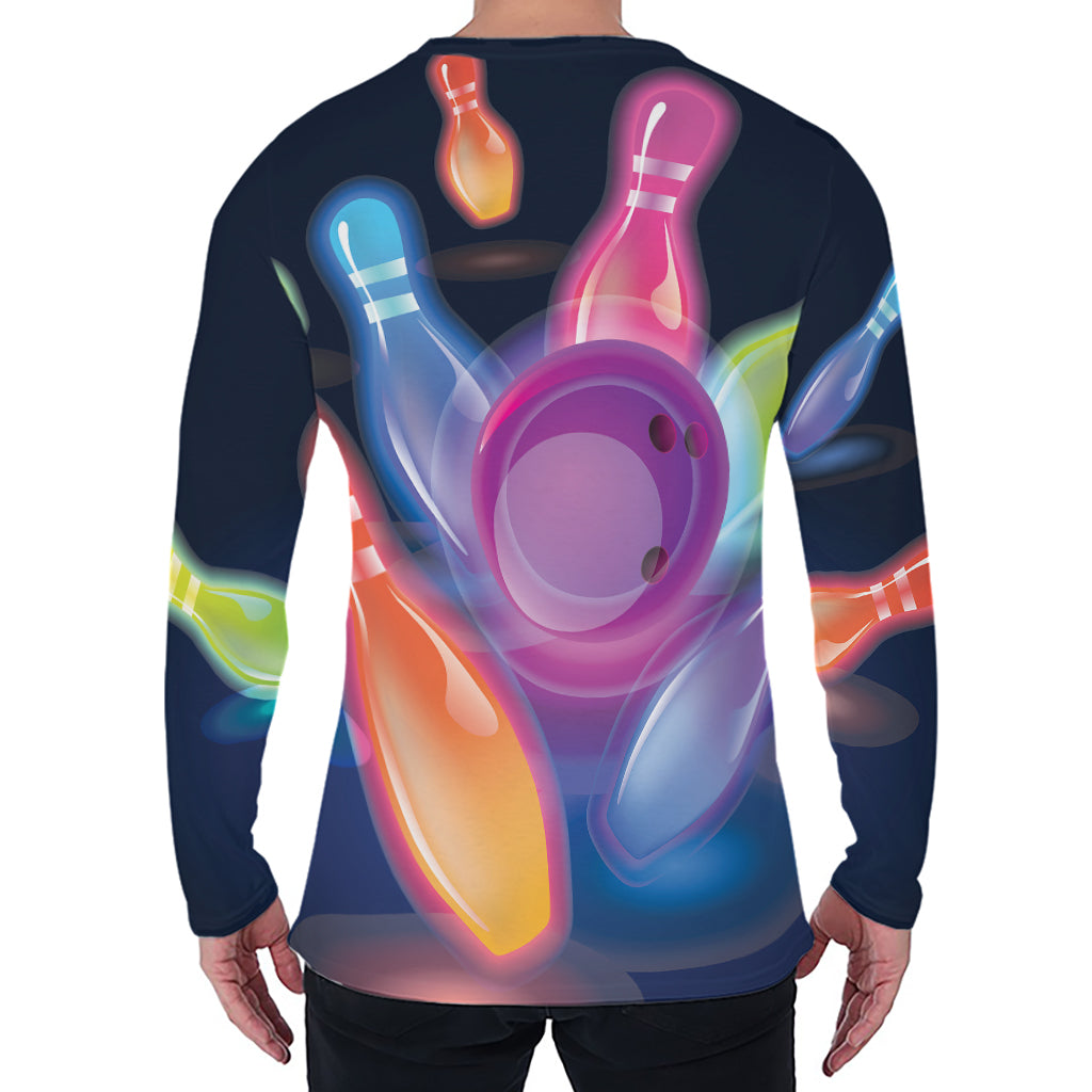 Light Up Bowling Pins Print Men's Long Sleeve T-Shirt