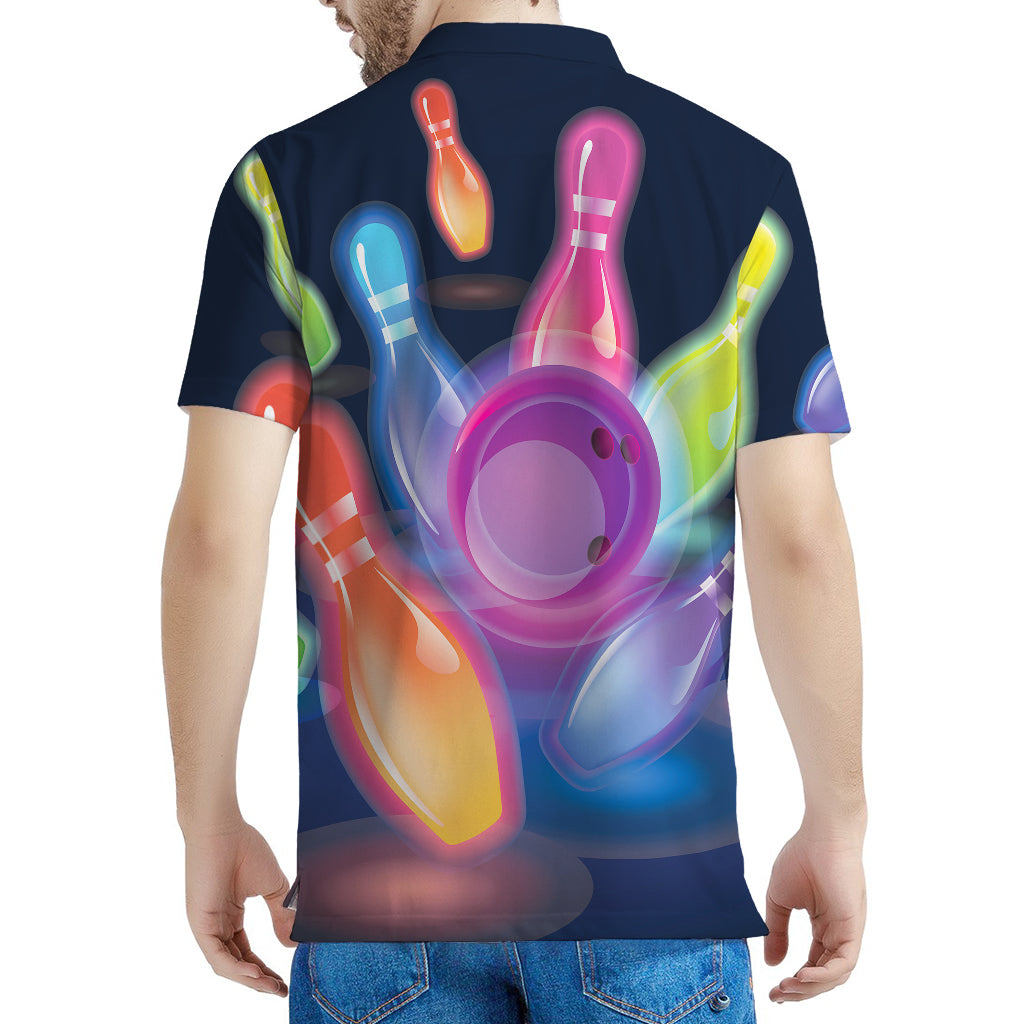 Light Up Bowling Pins Print Men's Polo Shirt