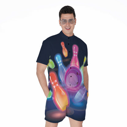 Light Up Bowling Pins Print Men's Rompers