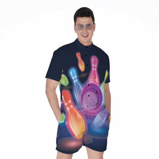 Light Up Bowling Pins Print Men's Rompers