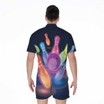 Light Up Bowling Pins Print Men's Rompers