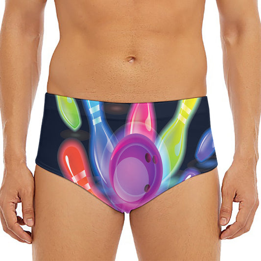 Light Up Bowling Pins Print Men's Triangle Swim Briefs