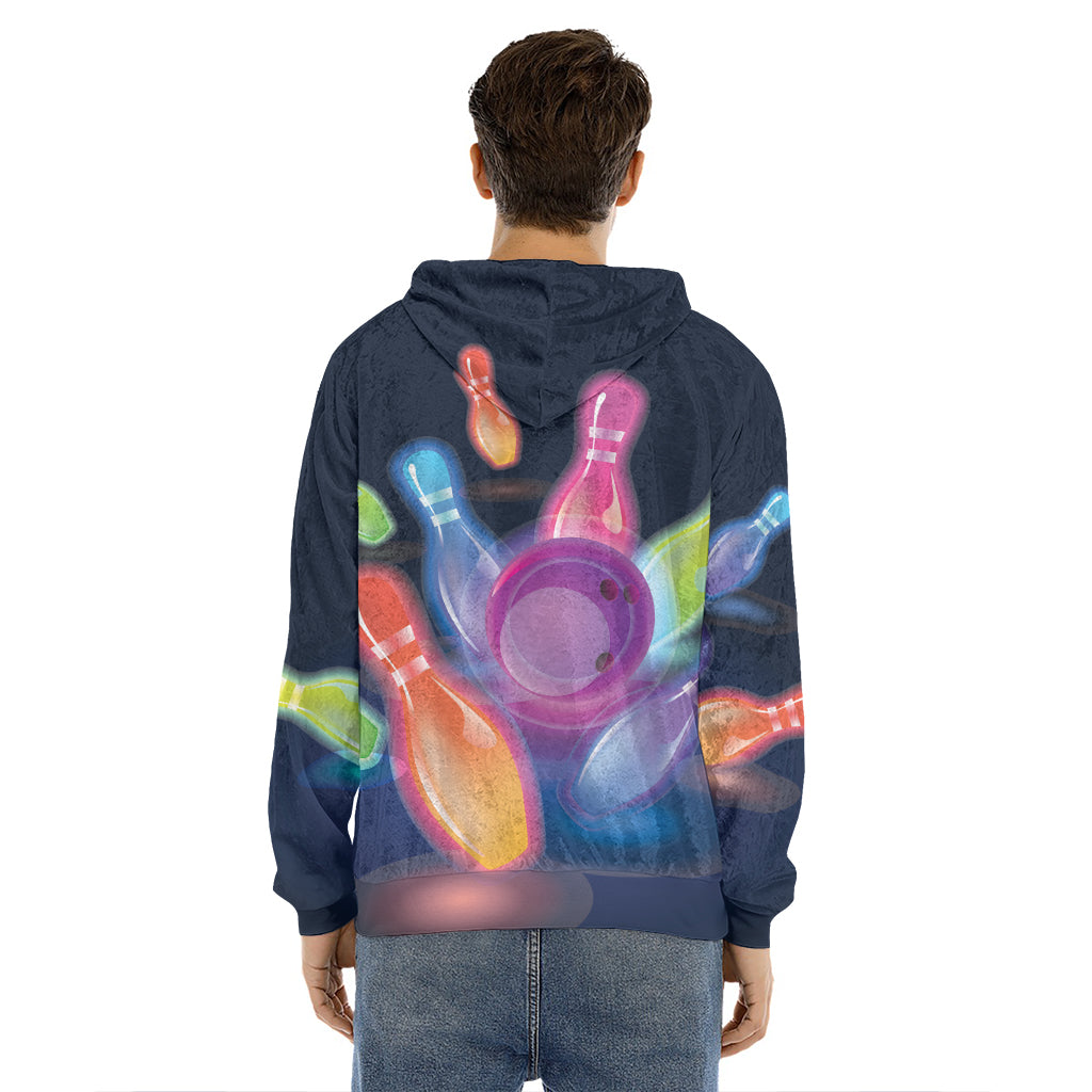 Light Up Bowling Pins Print Men's Velvet Pullover Hoodie