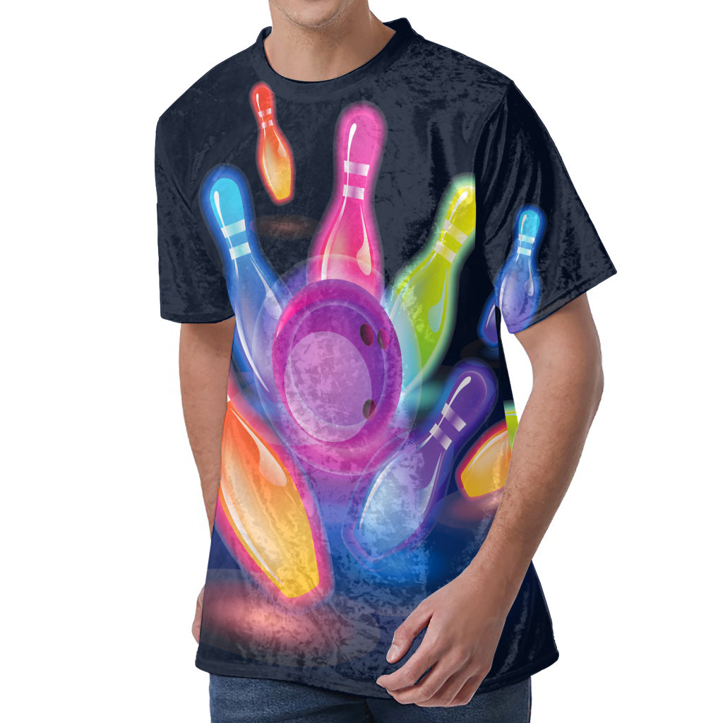 Light Up Bowling Pins Print Men's Velvet T-Shirt