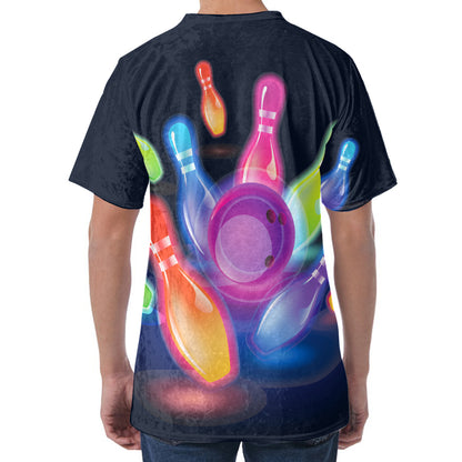 Light Up Bowling Pins Print Men's Velvet T-Shirt