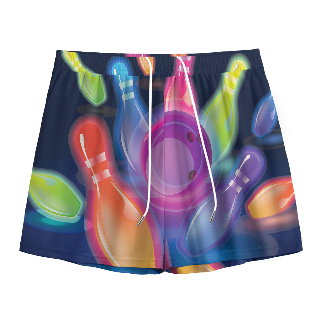 Light Up Bowling Pins Print Mesh Shorts