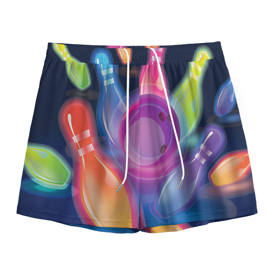 Light Up Bowling Pins Print Mesh Shorts
