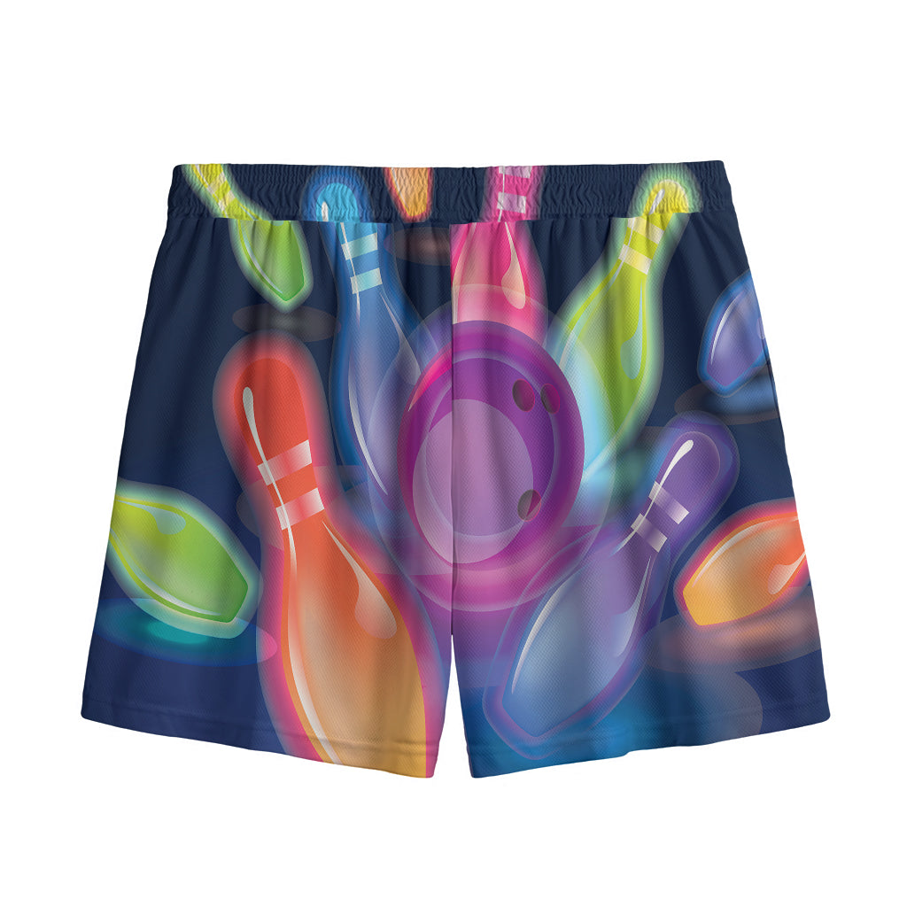 Light Up Bowling Pins Print Mesh Shorts