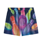 Light Up Bowling Pins Print Mesh Shorts