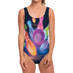 Light Up Bowling Pins Print One Piece Swimsuit
