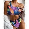 Light Up Bowling Pins Print One Shoulder Bikini Set