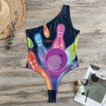 Light Up Bowling Pins Print One Shoulder Bodysuit