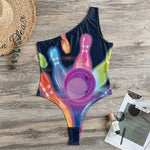 Light Up Bowling Pins Print One Shoulder Bodysuit