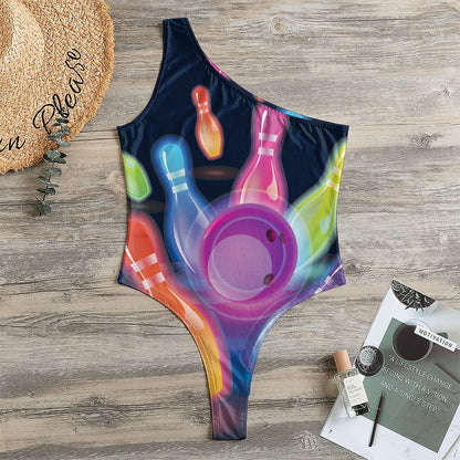 Light Up Bowling Pins Print One Shoulder Bodysuit