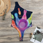 Light Up Bowling Pins Print One Shoulder Bodysuit