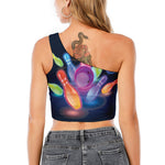 Light Up Bowling Pins Print One Shoulder Crop Top