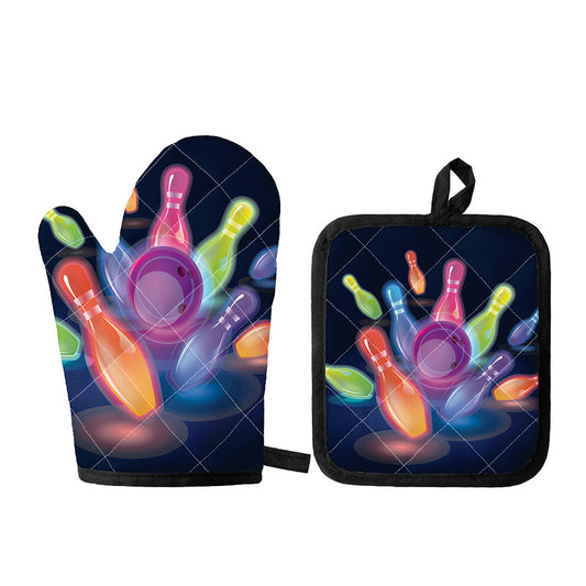 Light Up Bowling Pins Print Oven Mitt And Pot Holder Set