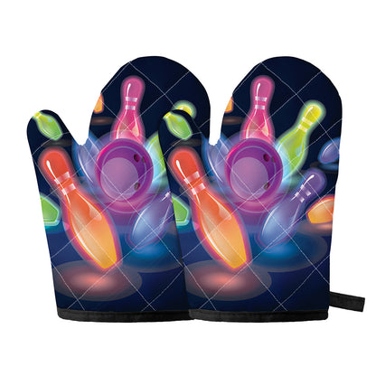 Light Up Bowling Pins Print Oven Mitts