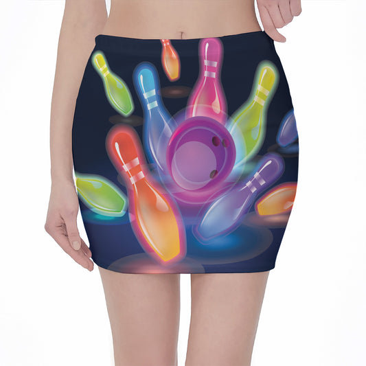 Light Up Bowling Pins Print Pencil Mini Skirt