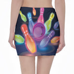 Light Up Bowling Pins Print Pencil Mini Skirt