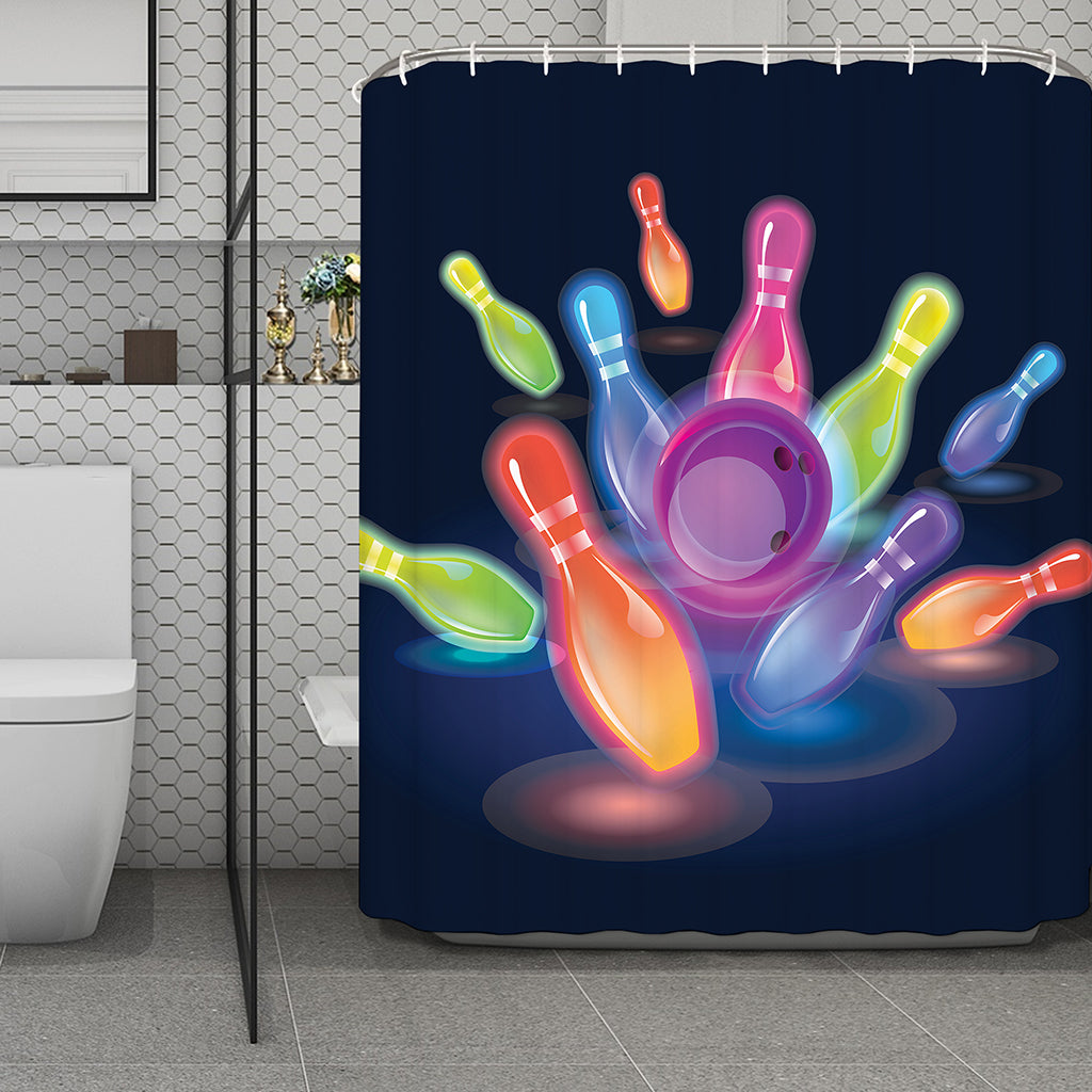 Light Up Bowling Pins Print Polyester Shower Curtain