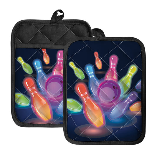 Light Up Bowling Pins Print Pot Holders With Pocket