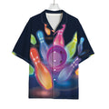 Light Up Bowling Pins Print Rayon Hawaiian Shirt