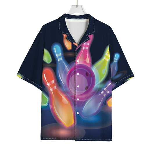 Light Up Bowling Pins Print Rayon Hawaiian Shirt