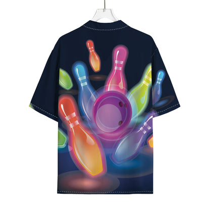 Light Up Bowling Pins Print Rayon Hawaiian Shirt