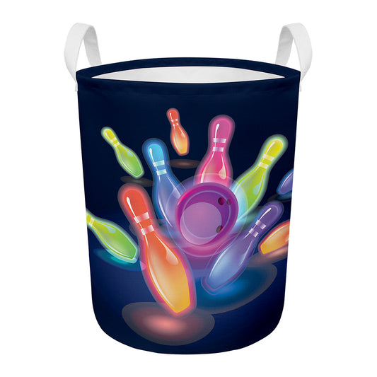 Light Up Bowling Pins Print Round Laundry Basket