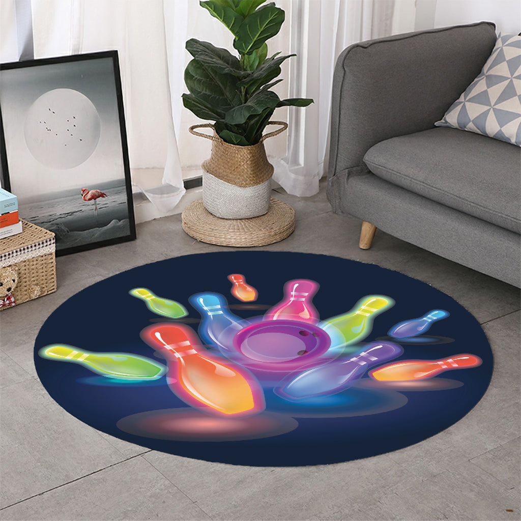 Light Up Bowling Pins Print Round Rug